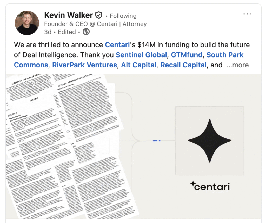 Centari Raises $14 Million to Transform Legal Deal-Making with AI